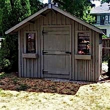 10 x 10 medium board and batten with a 2 foot gable overhang.